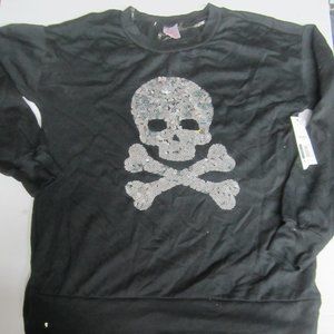No Boundaries Silver sequin glitter skull top XS NEW